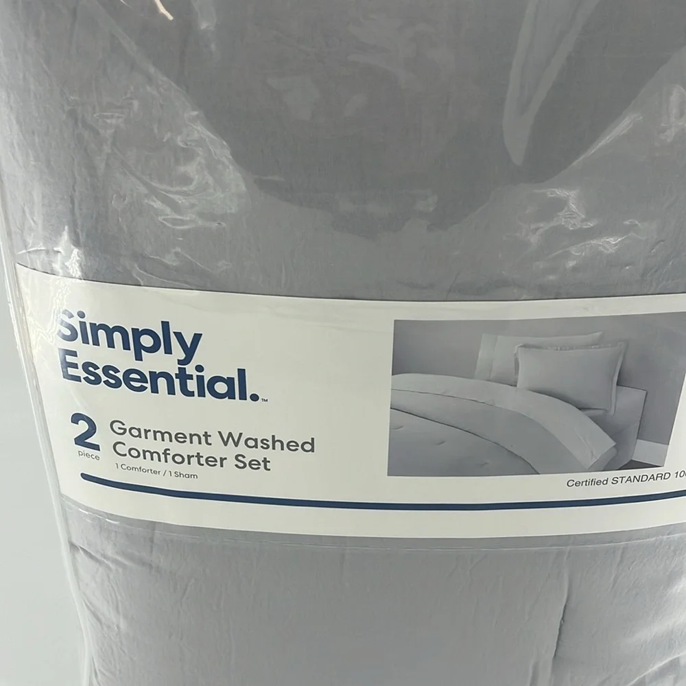 SIMPLY ESSENTIAL Garment Washed Comforter Set Twin XL Microchip Grey